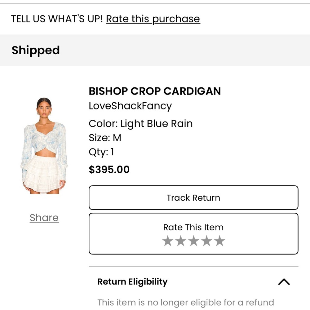LoveShackFancy Bishop Crop Cardigan - Light Blue